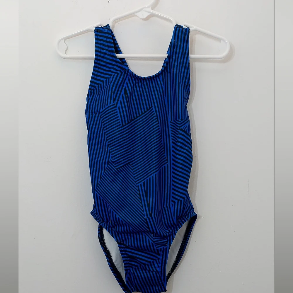 FINIS Training Swimwear Girls Size 22 Small Youth Blue Black Aquatuff Maze